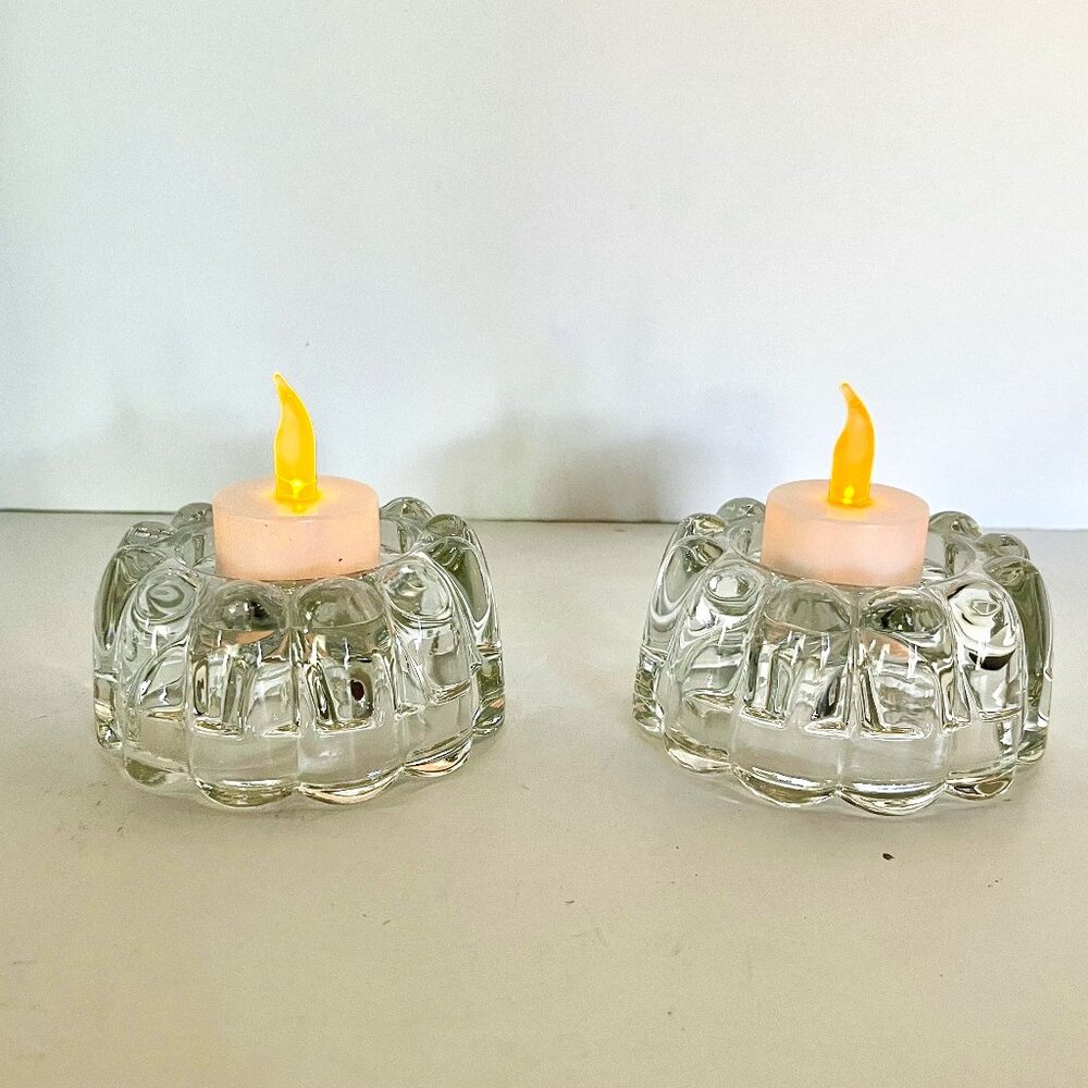 Vtg Princess House 3-way Scallop Candlestick Holders Double sided Tapers Pillar